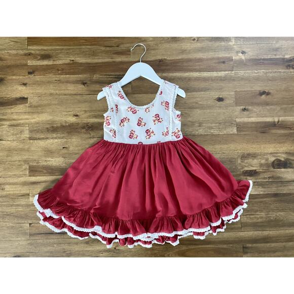 SweetHoney (Whim & Wander) OC Tiny Dancer Sleeveless Floral Dress Red Cream 4T - Picture 2 of 11